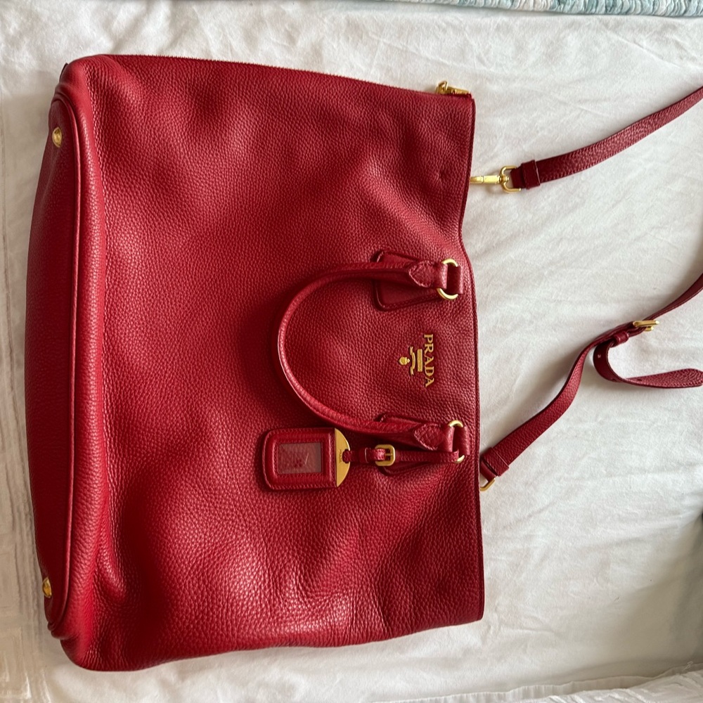 Authentic Prada Red Bag with Gold Hardware